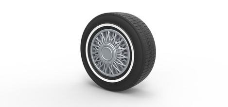 diecast wire wheel 4 scale 1 to 10 tire car toy scaled wirewheel oldschool print printable hobby diy automotive 3d print model - Mito3D