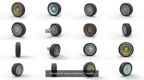 diecast wire wheels collection automotive tire car wheel hobby part wirewheel diy 3d print model - Mito3D