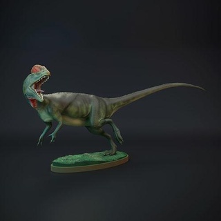 dilofosauro in esecuzione animale bestia creatura dino dinosauro figura giurassico mini rettile statua miniatura preistorico dnd carnivoro paleoart arte sculture 3d print model - Mito3D