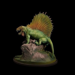 dimetrodon on a rock - pre-supported ancient animal beast creature figure realistic scale miniature crocodile prehistoric walking dnd resting carnivore relaxed triassic synapsid art sculptures 3d print model - Mito3D