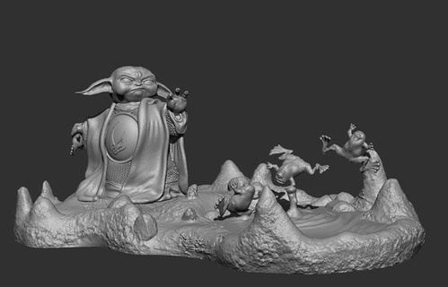 din grogu diorama x 2 starwars dingrogu mandalorian jedi force mando babyyoda luke skywalker sorgan frog art sculptures 3d print model - Mito3D