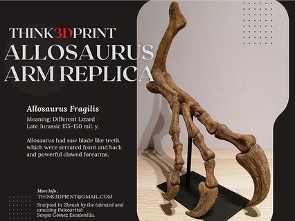 dinosauro allosaurus braccio dino 3d Stampa giurassico artiglio osso fossile arte scansioni repliche 3d print model - Mito3D