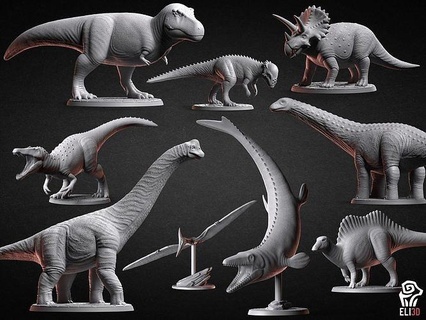 dinosaure paquet 1 modèles 3d printing dinosaures animal reptile préhistorique jurrasic paléontologie tyrannosaure trex brachiosaure tricératops stégosaure mosasaure apatosaure miniatures figurines art sculptures 3d print model - Mito3D
