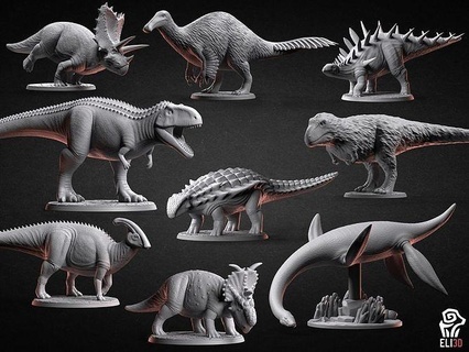 dinosaure paquet 2 modèles 3d printing dinosaures animal animaux jurrasic trex rex brachiosaure tricératops stégosaure miniatures giganotosaure plésiosaure déinocheirus parasaurolophus jeux jouets 3d print model - Mito3D
