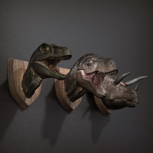 dinosaurier kopf mauer reptil museum eidechse tier skulptur statue natur kreatur rex raubvogel triceratops jurassisch rex drachen zahl skulpturen miniaturen figuren 3d print model - Mito3D