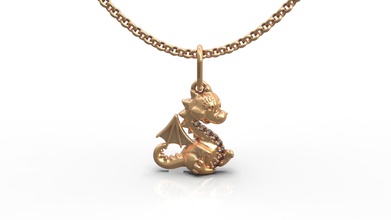 dinosaurio colgante de oro la joyería plata imprimible dino dragón kid los niños anillos el cadena rex lagarto colgantes 3d print model - Mito3D