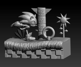 diorama sonic in green hill statue generation print printing printable classic games toys 3d print model - Mito3D