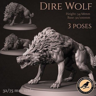 dire wolf animal creature monster beast miniature tabletop dnd e5 32mm 75mm presupported print printable art sculptures 3d print model - Mito3D