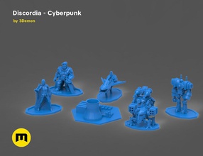 discordia cyberpunk board game figures 3demon characters machines rules statue base general air fighter technomancer mech robocop tank type set fun games toys 3d print model - Mito3D