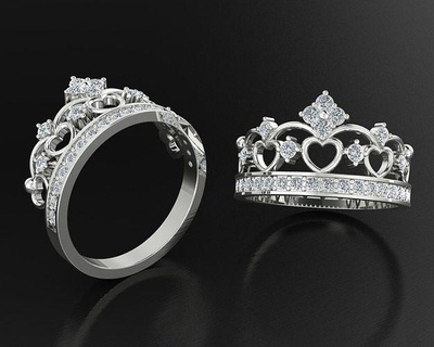 Disney majestoso inspirado tiara prata coroa Princesa anel 3dm argolas diamante imprimível jóias jóia Casamento noivado brilhante Projeto joalheria moda gema 3d print model - Mito3D