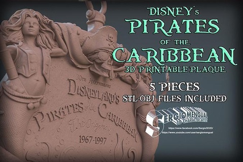 disney pirates caribbean 3d printable plaque 3dprintable siren skull anchor collectible tricorn sculptures art 3d print model - Mito3D