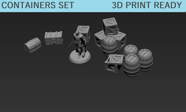 dnd tabletop containers set games-toys boardgames miniatures barrels crates chests enviroment storage 3dprint games toys board 3d print model - Mito3D