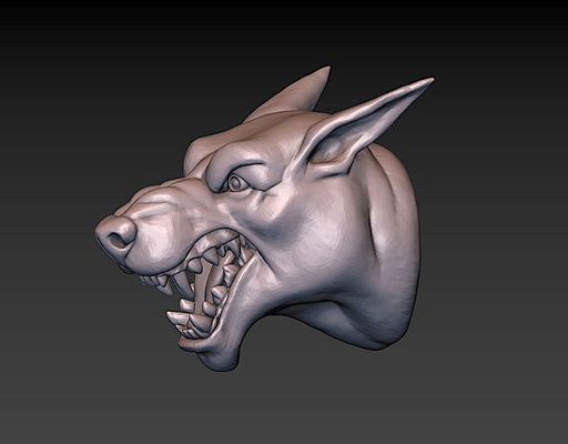 doberman cão cabeça lobo animal personagem miniaturas impressão estilizado 3d sorriso rugido arte esculturas 3d print model - Mito3D