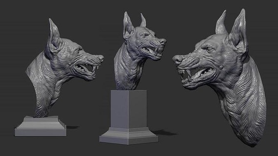 Doberman baş sırıtış büst köpek hayvan Pitbull minyatürler figürinler heykel memeli dekor yazdırılabilir Sanat heykeller hayvanlar 3d print model - Mito3D