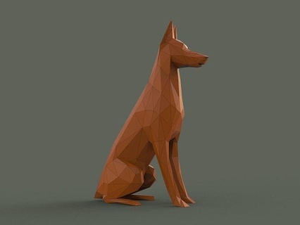 Doberman Pinscher düşük poli kağıt işi kendin yap çokgen Lowpolyart hayvan oyuncak heykel Yazdır 3dprint yazdırılabilir geometrik köpek üçgen Sanat heykeller 3d print model - Mito3D