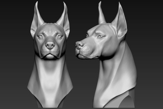 doberman portrait dog art rottweiler husky animal sculptures 3d print model - Mito3D