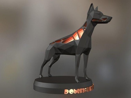 Doberman katı siyah Pinscher hayvan poli çokgen düşük memeli Çiftlik oyuncak heykel Yazdır 3dprint yazdırılabilir Voronoi çağdaş doğa Şirin köpek Sanat heykeller 3d print model - Mito3D
