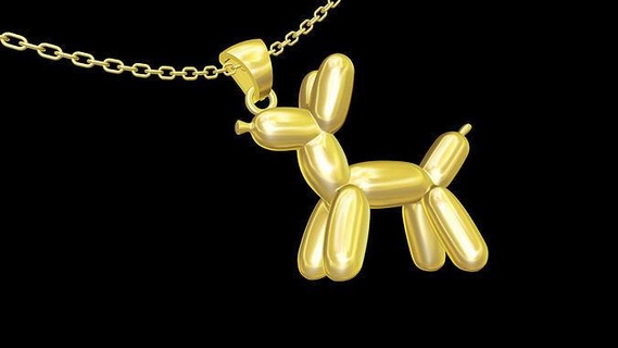 Hund Ballon Anhänger Schmuck Gold 3d drucken Tier Bildhauerei Kunst Skulptur Juwel 3d print model - Mito3D
