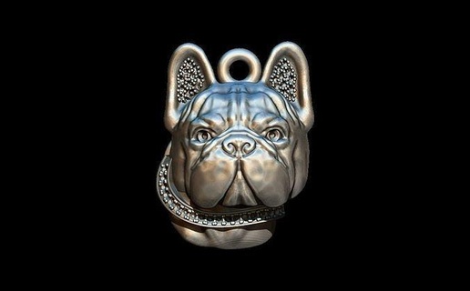 perro buldog francés colgante pendiente joyería joya colgantes oro Inglés Boxer cabeza lindo Bulldog inglés perros mascota 3d print model - Mito3D