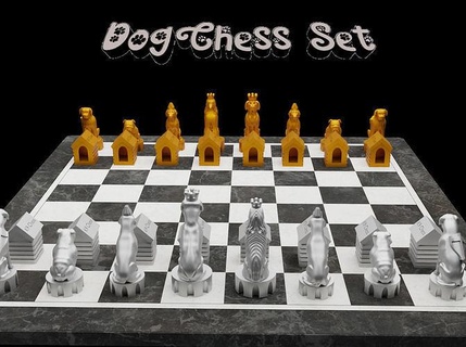 dog chess set - animal 6 different pieces game paw kids pet cat chessboard table models games toys board 3d print model - Mito3D
