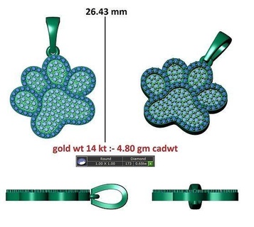dog paw pendant file printable gold silver design diamond charm jewelry pendants 3d print model - Mito3D