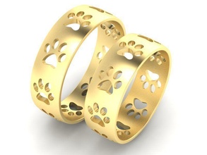 dog paws wedding rings jewelry jewellery paw wpattern printable ring cad gems female women exclusive stl obj fashion gold print cnc 3d print model - Mito3D