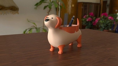 chien stylo supporter teckel crayon papeterie chiot animal compagnie jouet maison accessoires 3d print model - Mito3D