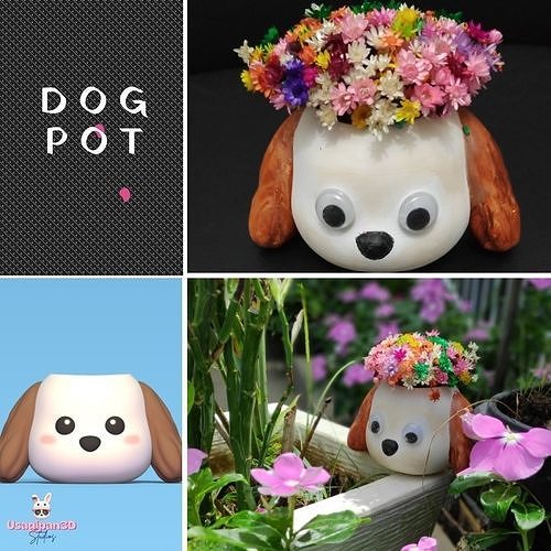 köpek tencere hayvan Şirin dekoratif Oyna deko Bahçe Evcil Hayvan Sanat çiçek karikatür heykel oyuncak genel dekor ev 3D print model - Mito3D