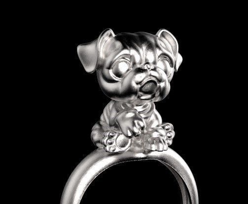 chien de ring bijoux le chiot l'anneau or d'argent animal bulldog ami petit les anneaux 3D print model - Mito3D