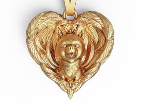hund flügel herz engel anhänger skulptur schmuck gold halskette mode schönheit silber ring druckbar tier liebe natur hündchen welpe 3d print model - Mito3D