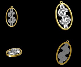 dolar segno pendente w diamanti gioielli soldi ciondolo emblema oro badge 2tone prongsetting stesa 3d ciondoli 3d print model - Mito3D