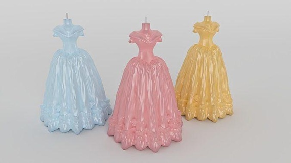 doll frock design candle ready 3d print interior decor candlestick fraque antique house hold wax modern pink blue yellow accessories 3d print model - Mito3D