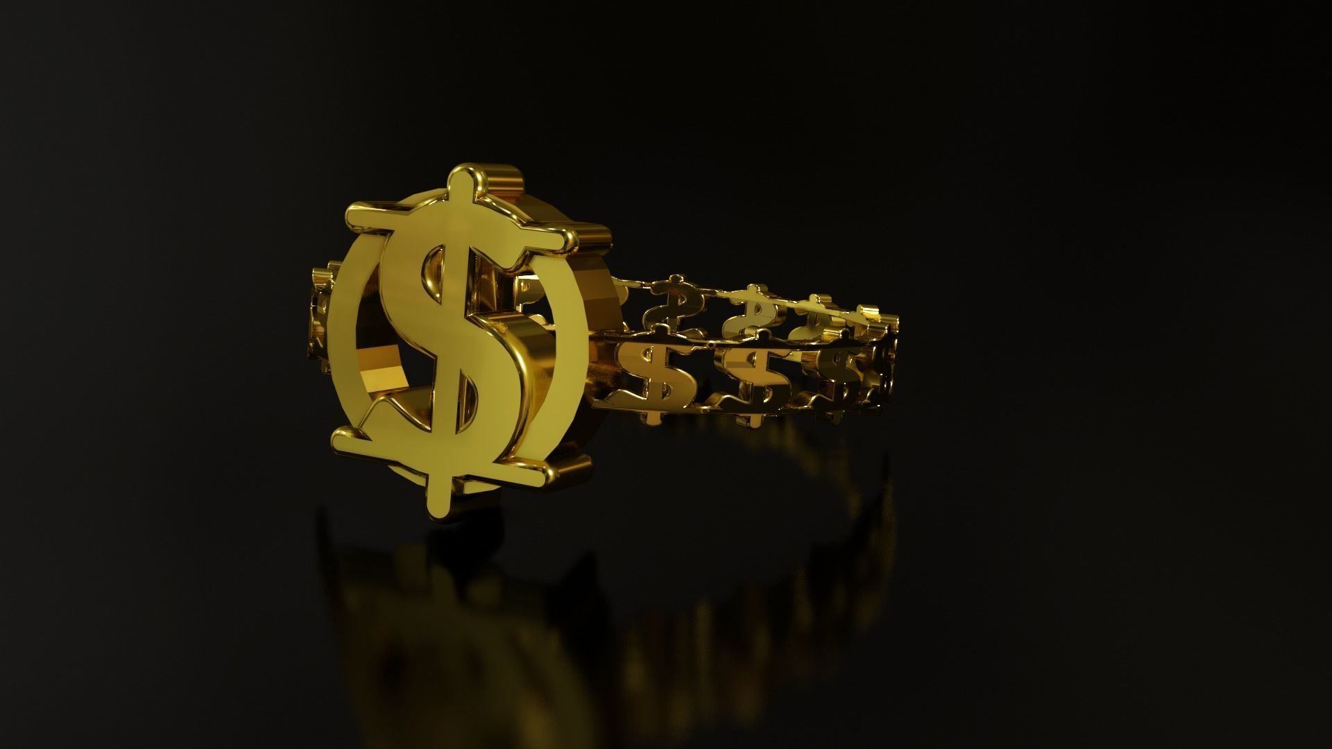 dollar sign ring symbol fortune concept silver chain golden cash jewelry wedding shining gold engagement gem finger fashion model rings 3D print model - Mito3D