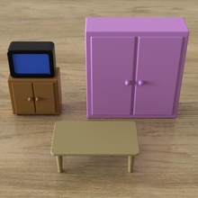 oyuncak bebek evi aksesuarlar ev mobilya tasarım çocuk oyun tv masa giysi dolabı televizyon sehpası ayakta durmak oda oyunlar oyuncaklar 3d print model - Mito3D