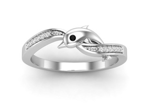 dauphin diamant bague femme argent bijoux or bijou anneaux marsouin mode goujat 3d modèle engagement anniversaire sterling 3d print model - Mito3D