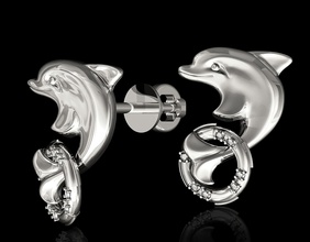 dolphin lifebuoy brincos jóias 3d printable brinco ouro de prata platina gem pedras preciosas diamante amizade gilrls mulheres a moda stl peixe do mar 3d print model - Mito3D