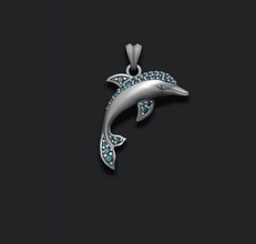 dolphin pendant gems jewellery jewelry fish akuarium jewel dolfin aquatic sea ocean marine dauphin ice iced out briliant stone gemstone gem diamond pendants 3d print model - Mito3D