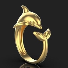 dolphin ring snake animal gold luxury platinum art shining printable silver precious fashion sea ocean fish jewelry rings 3d print model - Mito3D