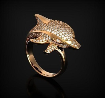dolphin ring gold dolphine gems fish jewelry rings 3d print model - Mito3D