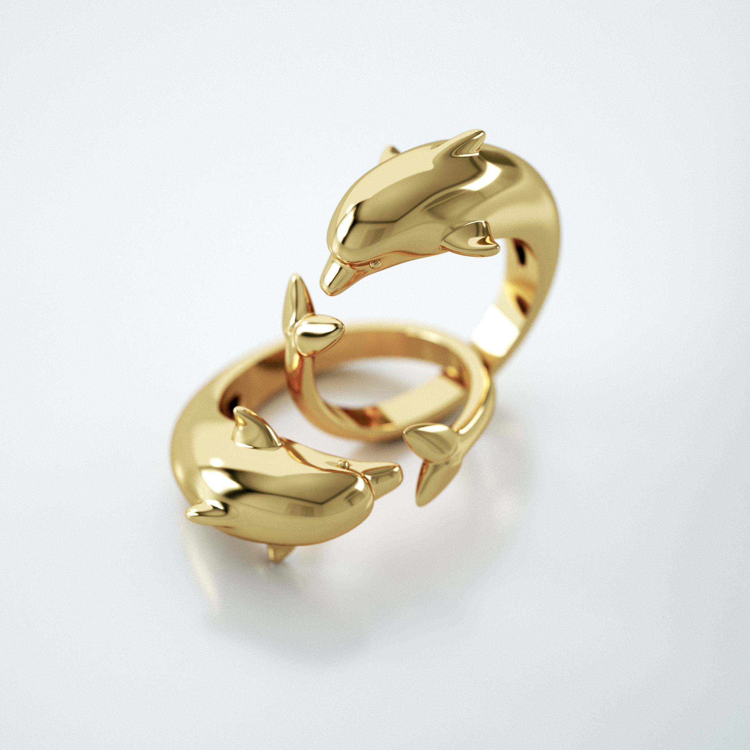 dolphin ring 001 gold jewelry ladies 3d model prototyping printable plastic design 3dart modern cad art miniature elegant shape jewellery rings 3D print model - Mito3D