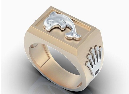 dolphin ring silver gold sterling jewelry printable 3d model man zbrush whale aquatic ocean fish shark fashion beauty sea rings 3d print model - Mito3D