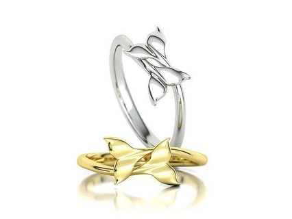 dolphin tail bypass ring 3dmodel 3dprinting fish love lovely rings printable jewelry engagement promise usa canada europe uk israel mexico cad design 3dprint fishtail 3d print model - Mito3D