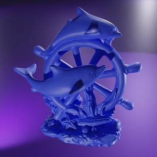 dauphins bateau roue 3d impression dauphin bateau roue corail aquatique animal mammifère océan nature art sculptures 3d print model - Mito3D
