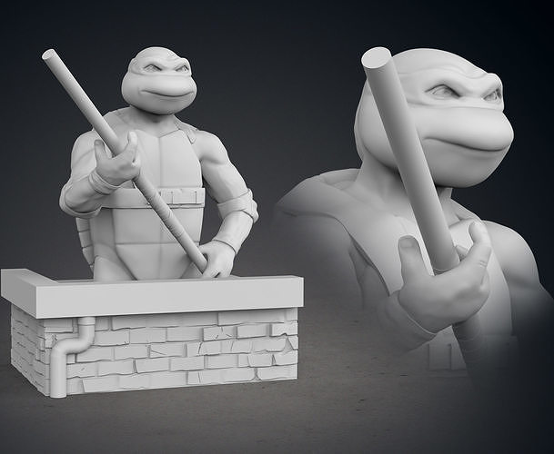 Donatello buste Raphael Léonard Michelangelo tmnt adolescent mutant ninja tortues 1990 film dessin animé éclat avril déchiqueteuse 3d art sculptures 3D print model - Mito3D