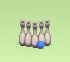 asino bowling gioco sciopero sport ricreazione pin carina animale giocattolo cartone animato scultura miniature arte giochi giocattoli 3d print model - Mito3D