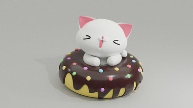krapfen kitty niedlich fantasie katze süßigkeiten süss tafel spiel statue geschenk spielzeug komisch schön kind tier kätzchen toon karikatur charakter spiele spielzeuge 3d print model - Mito3D