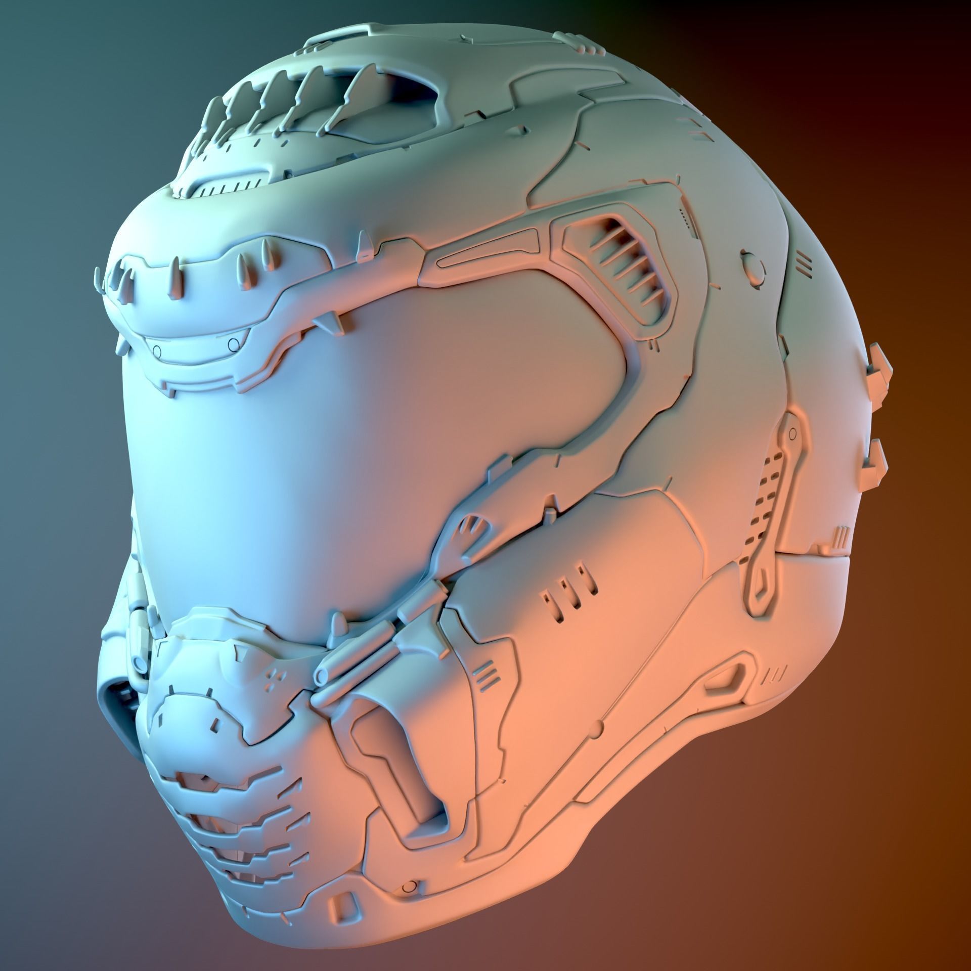 condamner éternel tueur casque doomguy déchirure larme précis 3d impression 2016 soutenir cosplay masque gars id logiciel bainda scifi art scans répliques 3D print model - Mito3D