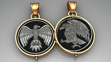double sided drehen Medaillon Eagles Schmuck Gold Silber Anhänger Adler emal Medaille doppelt seitig wirbelnd 3d print model - Mito3D