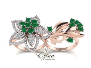 double doigt d'anneau floral shining or bijoux imprimable de l'anneau les anneaux 3d print model - Mito3D