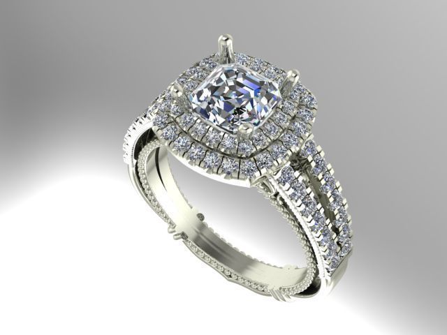 doble halo anillo de compromiso la joyería imprimible diamante el los anillos 3D print model - Mito3D